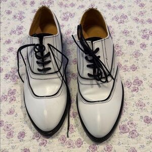 John Fluevog White and Black Two-Tone Lace-Up Oxfords